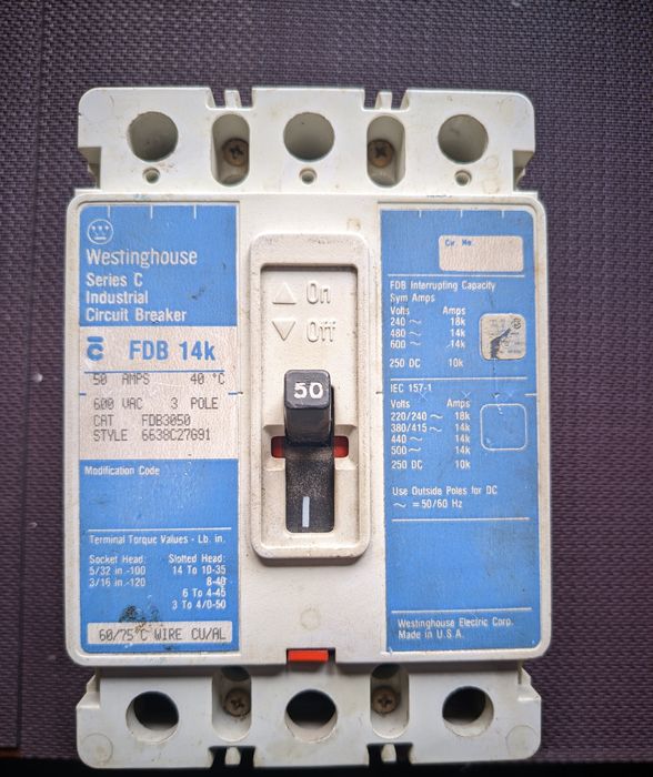 Автоматичний вимикач Westinghouse FDB14K 3P 50A