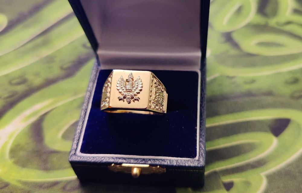 Złoty Sygnet Warmet 14k 585 Patriotyczny Orzełek 9.900 gr