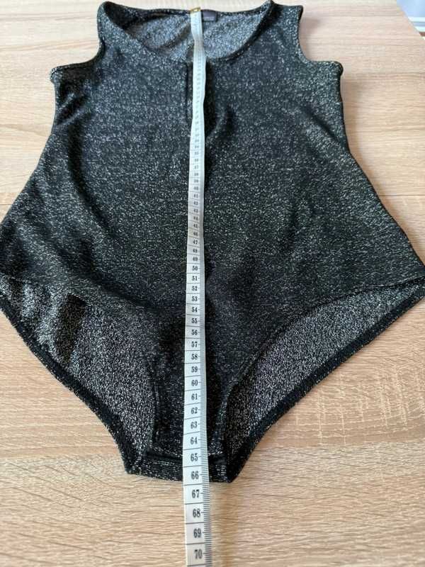 Czarne body Sparkle&Fade M – metaliczny połysk, zamek, brokatowy efekt
