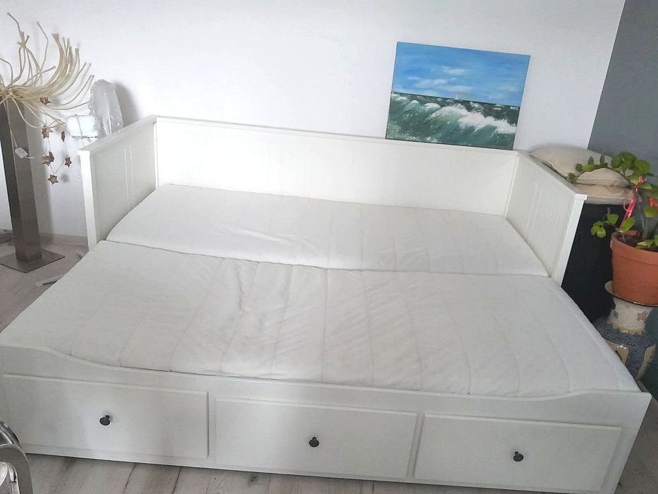 Łóżko leżanka HEMNES IKEA 3 szuflady 2 materace białe 80x200