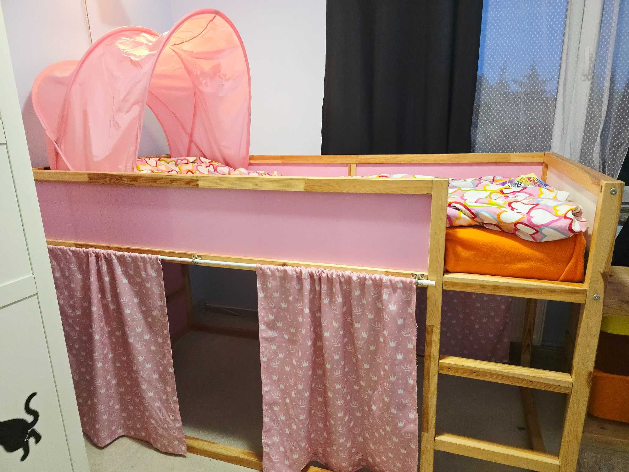 Łóżko dziecięce różowe dwustronne ikea kura + materac i baldachim