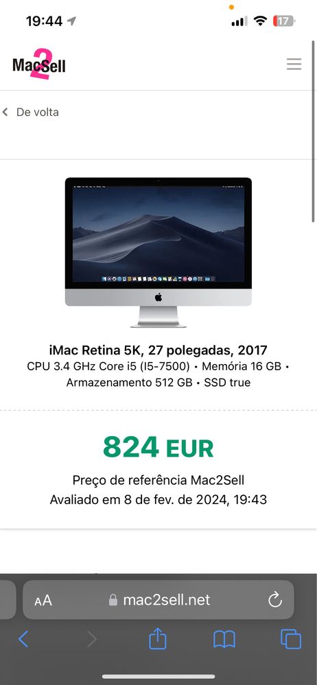 iMac 27”, 2017, 16GB Ram, 512GB disco ssd, de origem