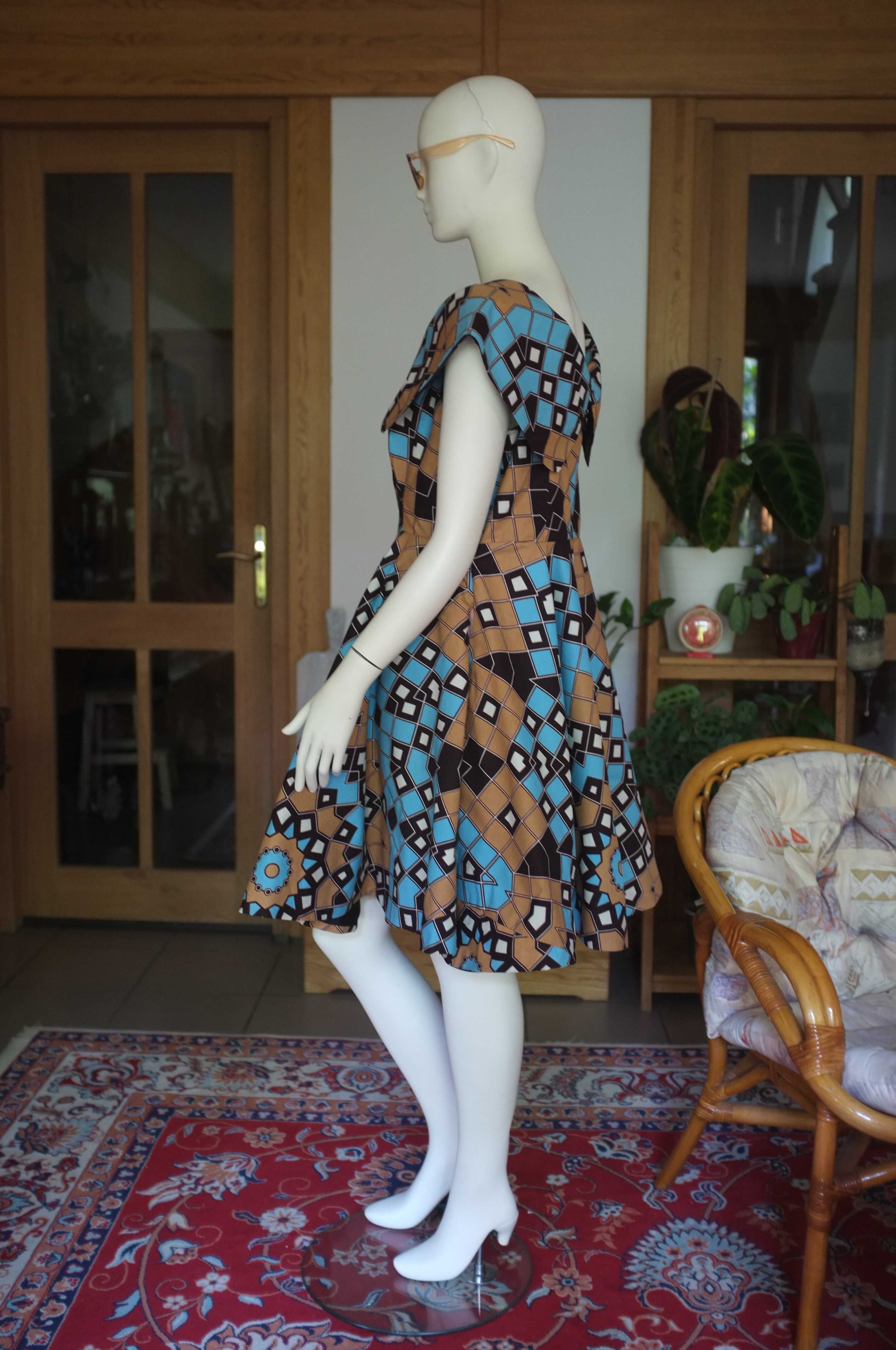 letnia sukienka z koła pin-up retro 50s rozkloszowana kołnierz XXL