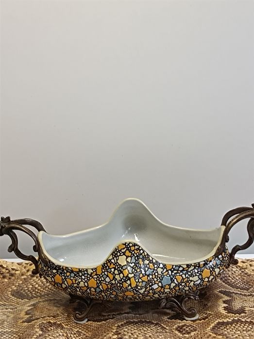 Żardiniera porcelana okuta brązem. Mozaika. Art Deco. .Krakelura..