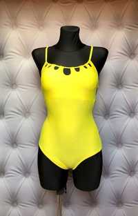 Strój kąpielowy body monokini żółty neon paski S