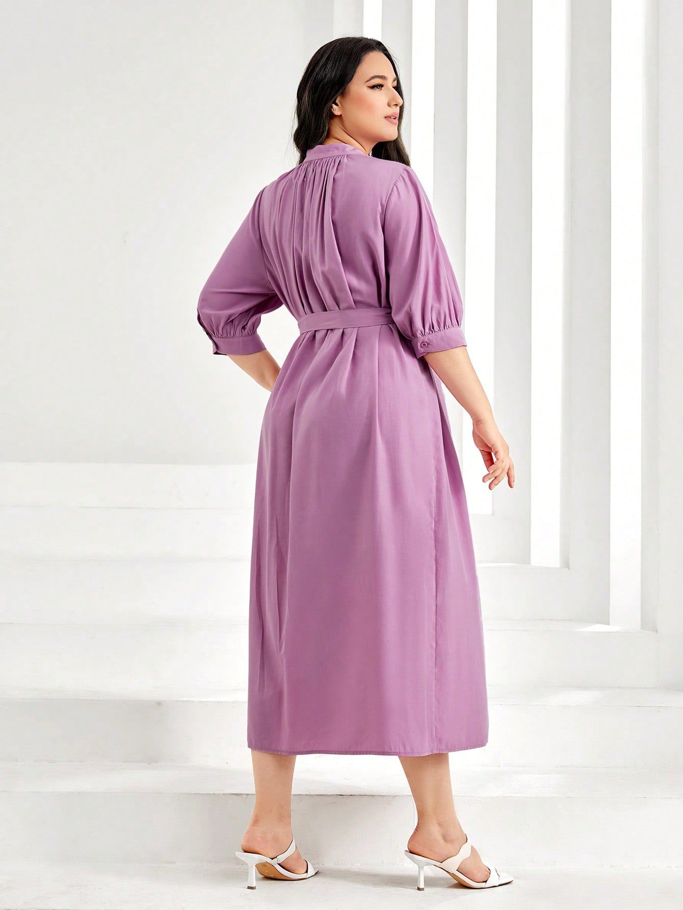 Sukienka Koszulowa Ze Stójką Luźna Maxi Casual Shein Xxl 44
