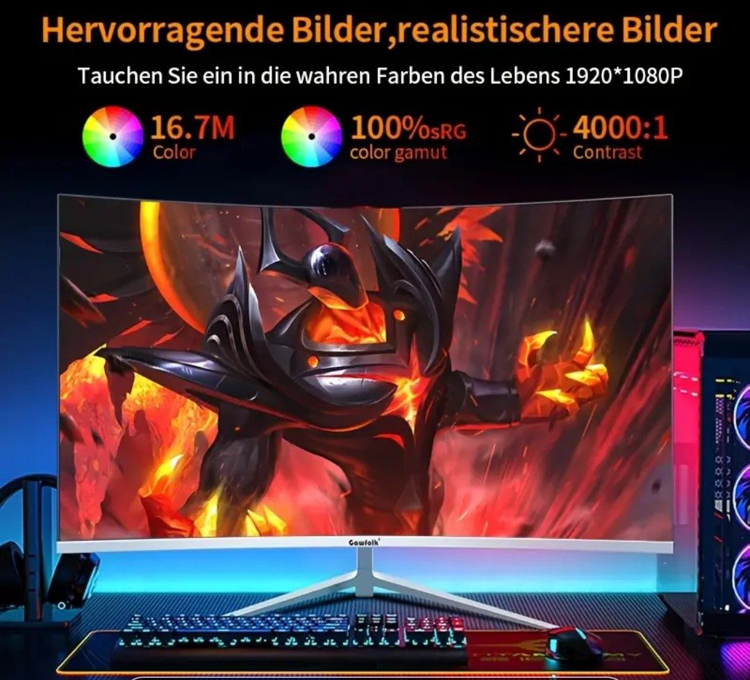 Monitor do gier Gawfolk 27 cali z zakrzywionym ekranem 100 Hz