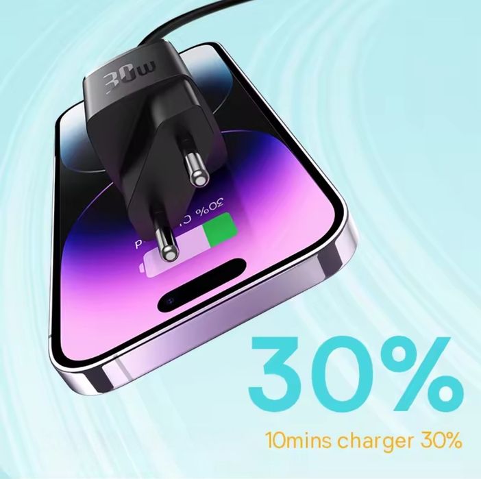 Baseus Super Charge Ładowarka sieciowa zasilacz 30W USB-C biały +kabel