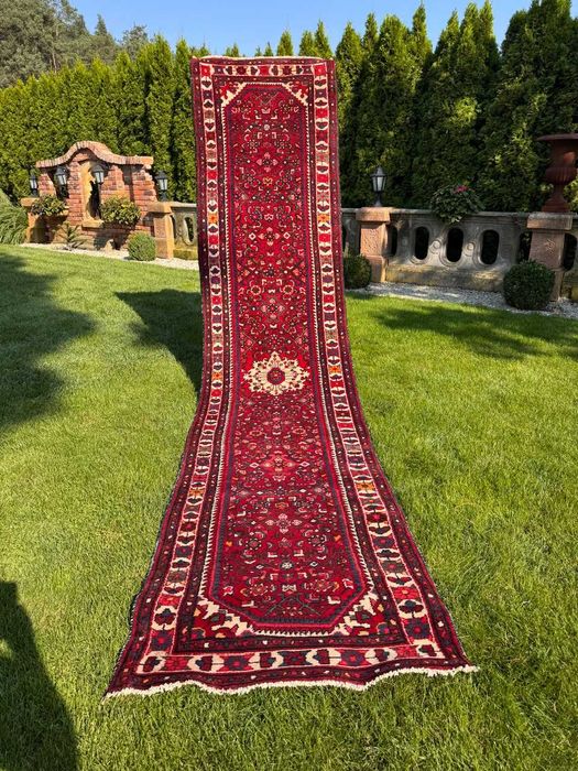 Chodnik dywan wełniany perski r.tkany Iran HAMADAN 400x90 gal. 15 tys