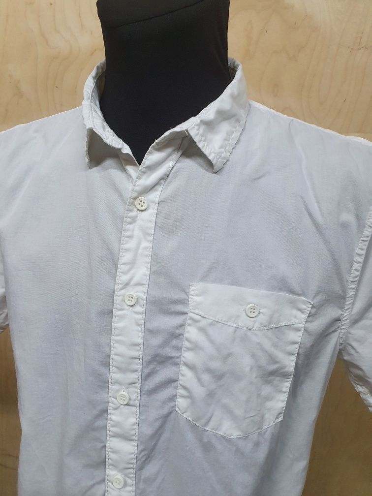 Biała męska koszula z krótkim rękawem w rozmiarze L