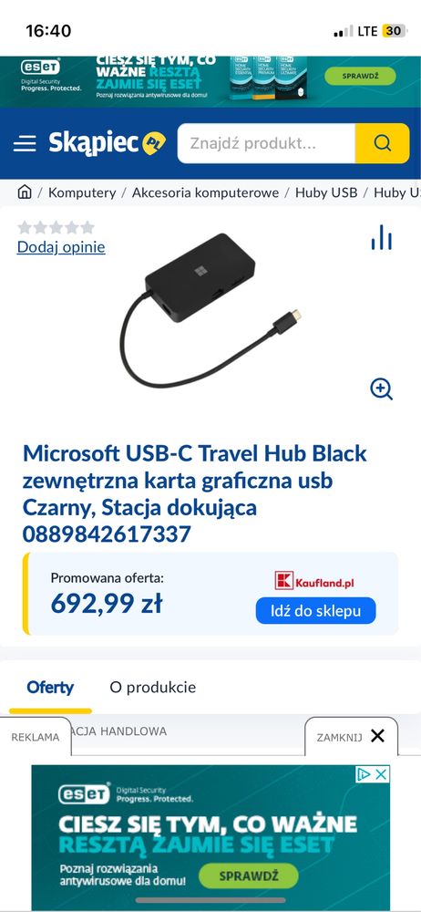 Microsoft USB-C Travel Hub Black zewnętrzna karta graficzna usb Czarny