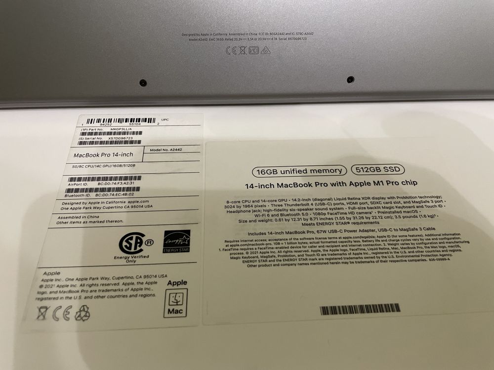 MacBook M1 Pro 14 16/512. A2442. Хорошее состояние. На гарантии. 128ц.