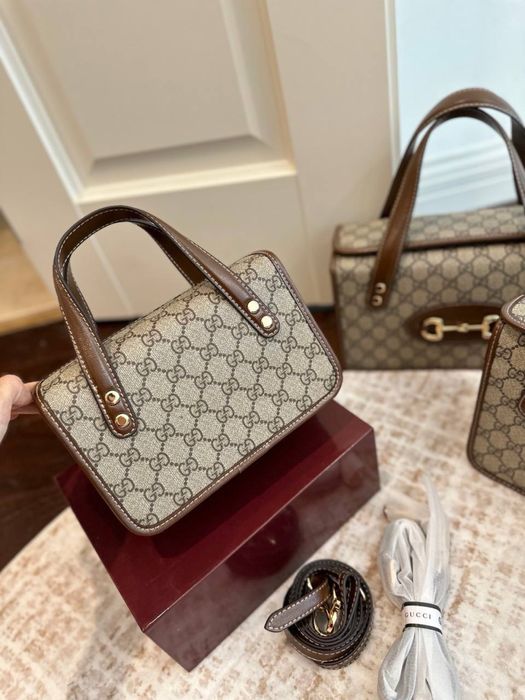 Gucci 1955 Horsebit Bag Monogram Canvas with Brown Leather Trim