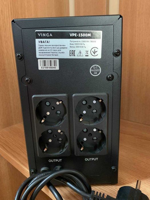 ПБЖ Vinga LED 1500VA Shuko Metal Case (VPE-1500M) безперебійник