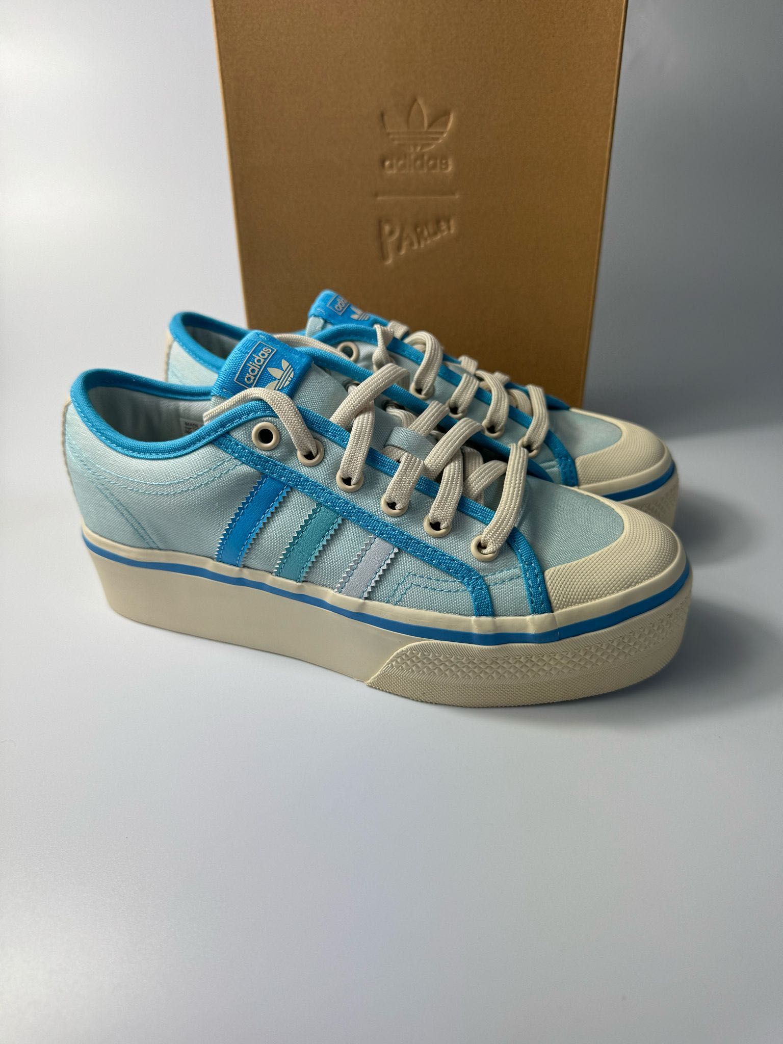 Nowe sneakersy ADIDAS PARLEY Nizza Platforma J błękitne 38 2/3