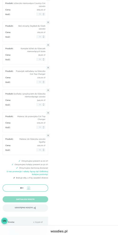 Łóżeczko Country Cot 120×60 z materacem, przewijakiem, szufladą +extra