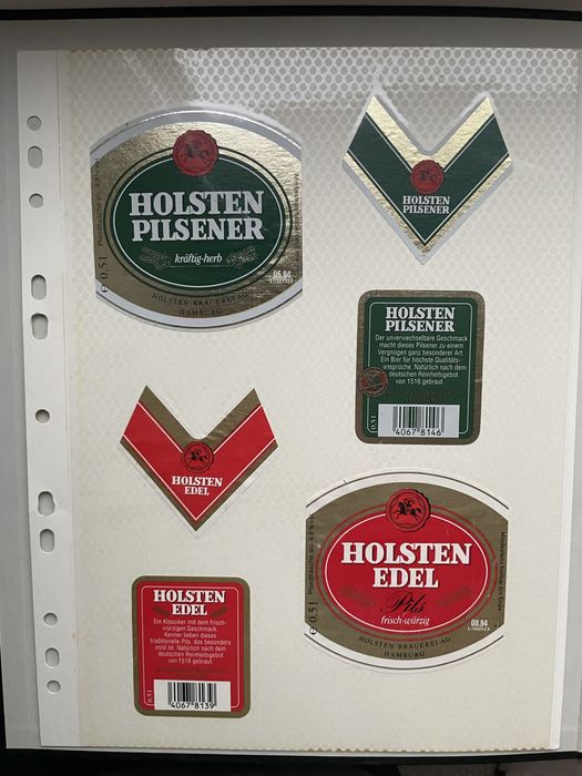 Karta etykiet piwnych Holsten i Petermännchen – Niemcy, lata 90.