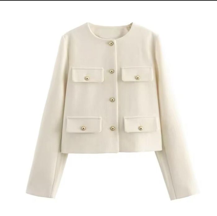 Блейзер Zara піджак пальто твідовий молочний S