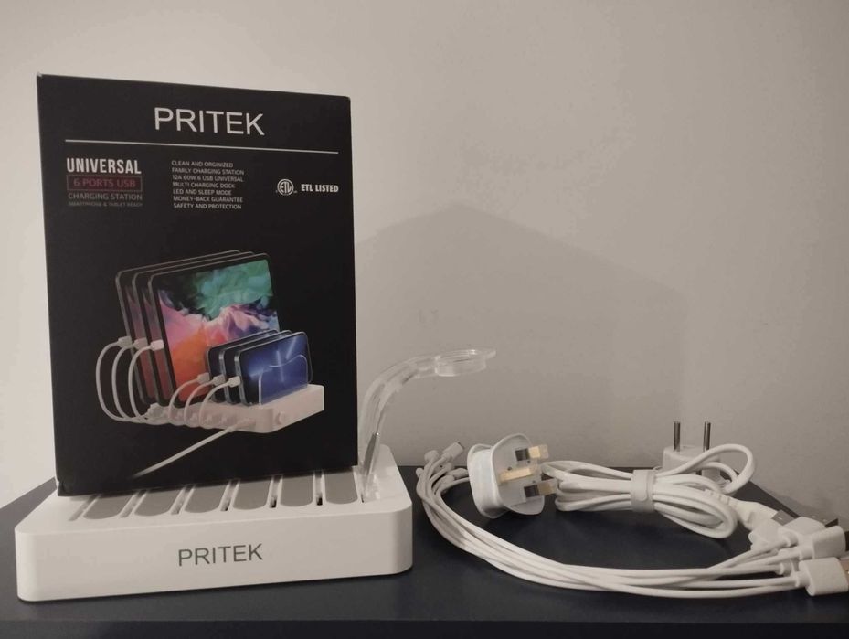 PRITEK Stacja ładująca 8szt krótkie kable do ładowania 60W 6portów USB