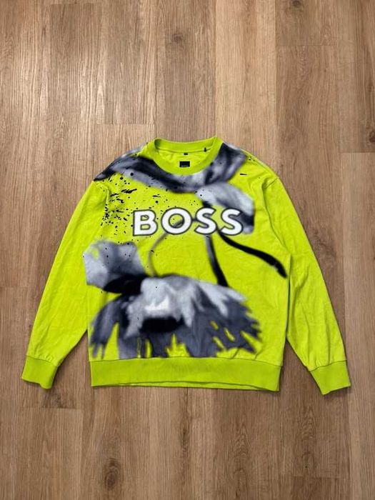 Hugo Boss Green Salbo Lotus Crewneck sweatshirt bluza neonowa M j.nowa