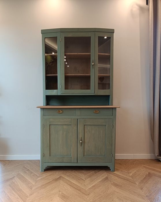 Wyjątkowy dębowy kredens antyk witryna