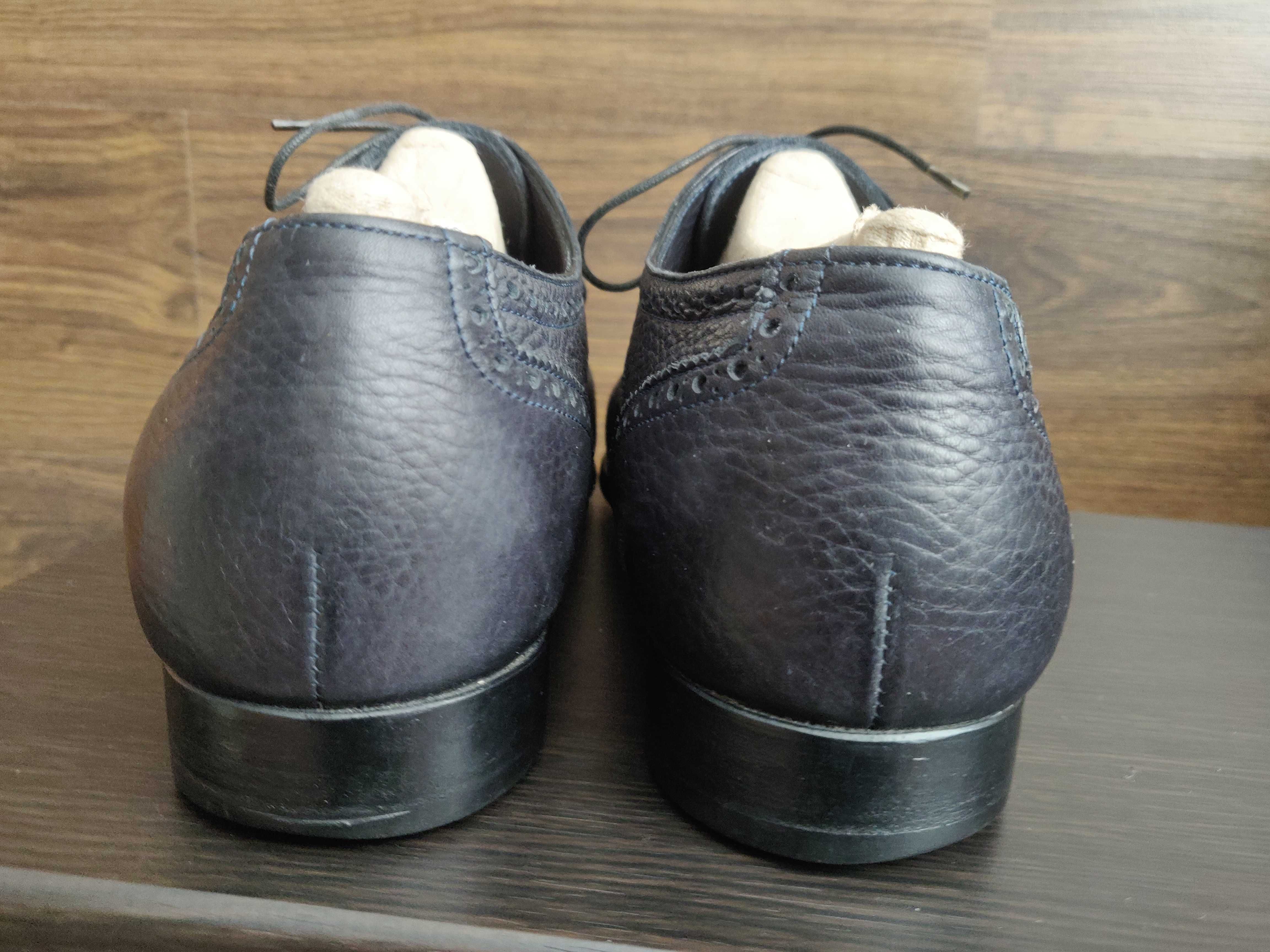 Туфли броги на меху Santoni (Italy) р. 40.5 /27 см. темно- синие