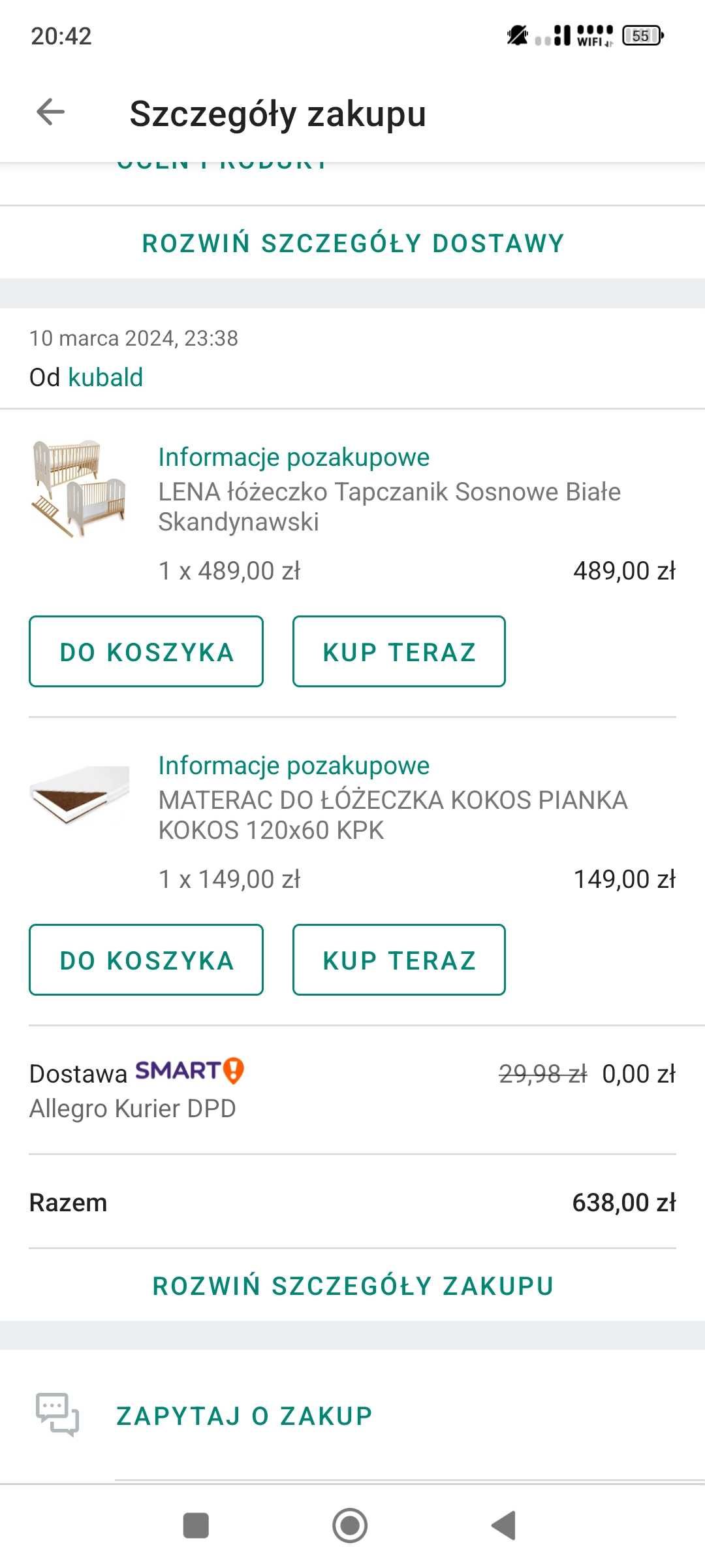 LENA Łóżeczko dla dziecka + materac,   Sosnowe Biały Skandynawski