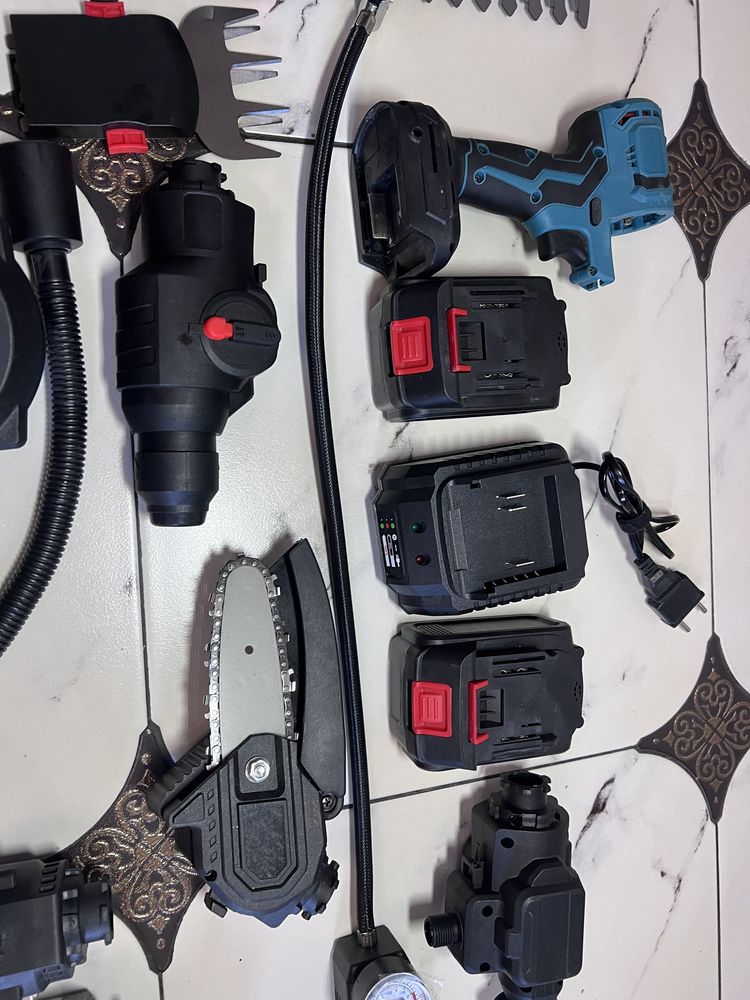 Набір makita grand 21 в 1 шуруповерт + компресор + болгарка + пила USB