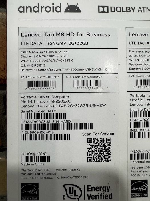 Планшет Lenovo TAB M8 HD Wi-Fi tb-8505XC
