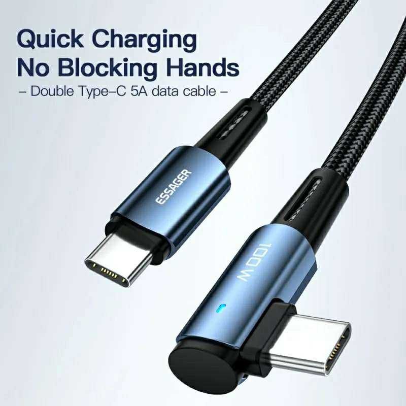 Kabel 1m USB-C do USB-C - Przewód z Oplotem Essager 100W