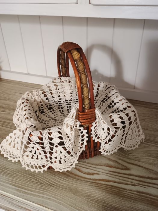 Duża serweta szydełkowa 50cm ecru do koszyka i nie tylko