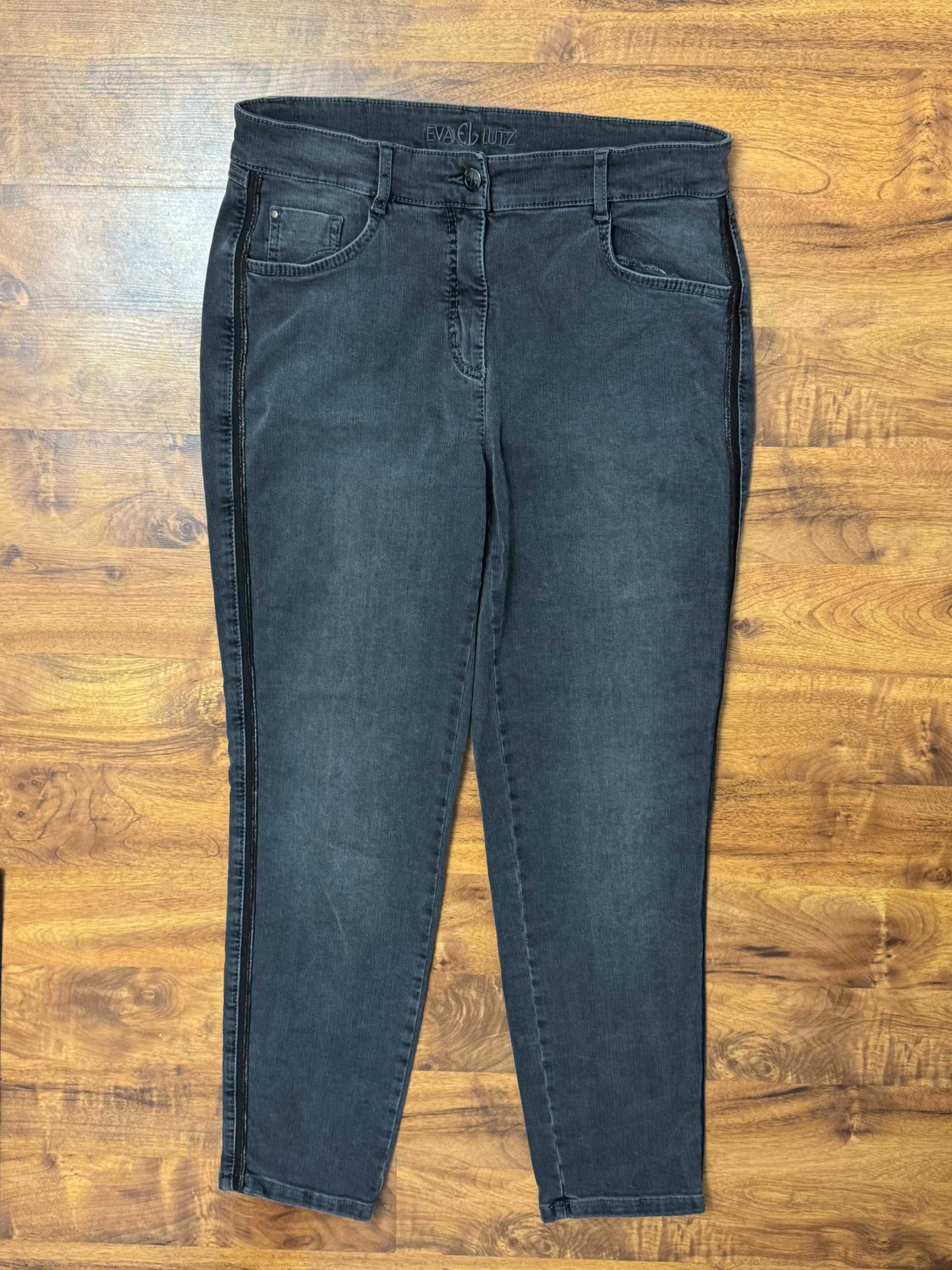 Spodnie jeansowe z lampasami jeansy grafitowe skinny Eva Lutz 40 L