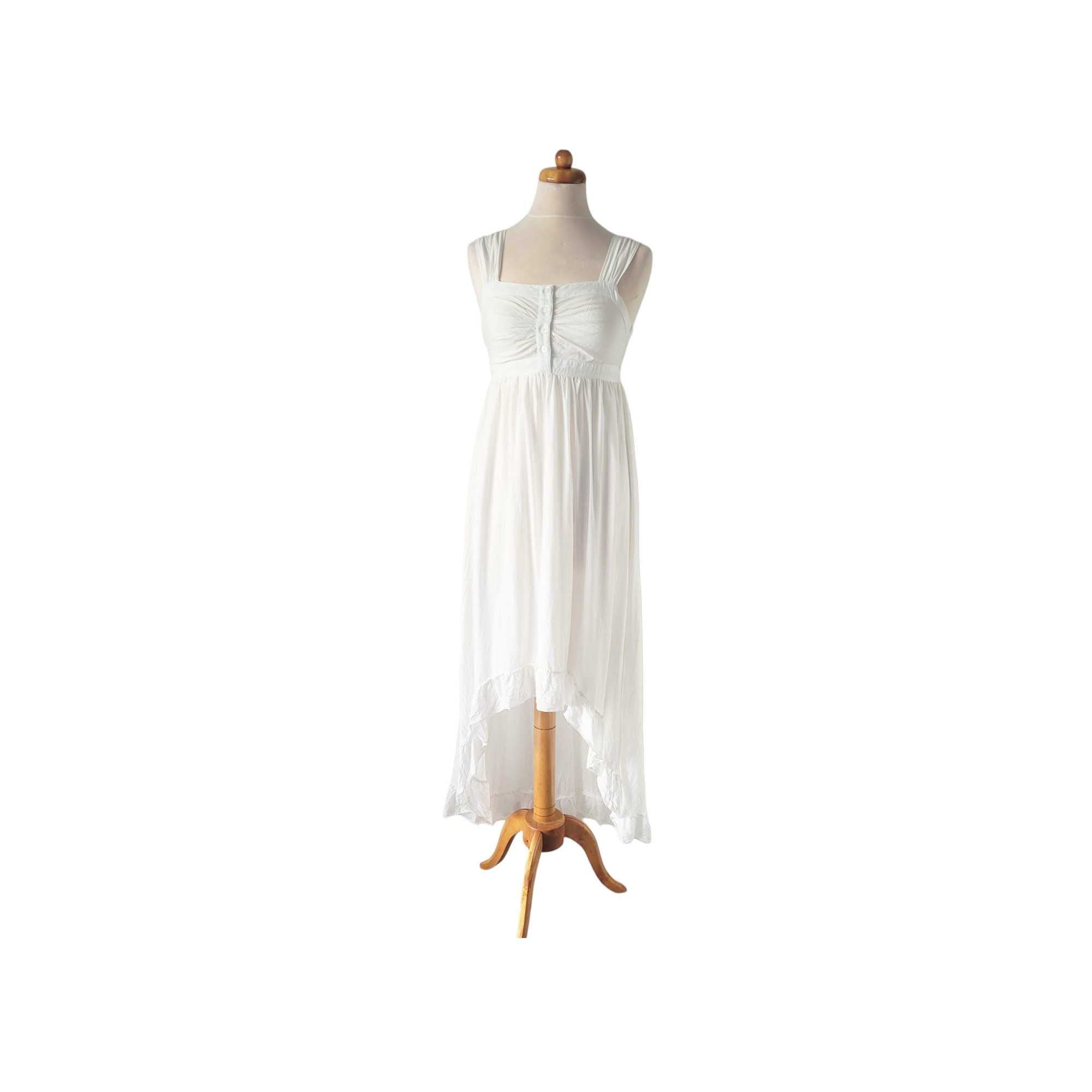 Biała zwiewna asymetryczna długa sukienka XS S ze stanikiem boho