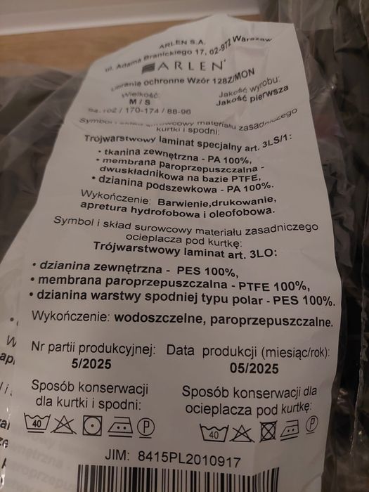 Ubranie ochronne Gore-Tex goratex 128Z/MON M/S