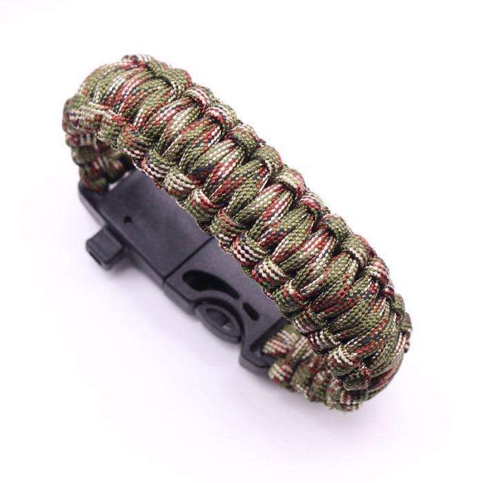 Pulseira de sobrevivência - corda, bussula, faca, apito, linha