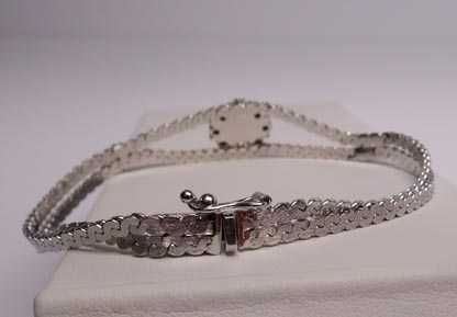 Srebrna bransoletka taśma szafiry i perła 19 cm.