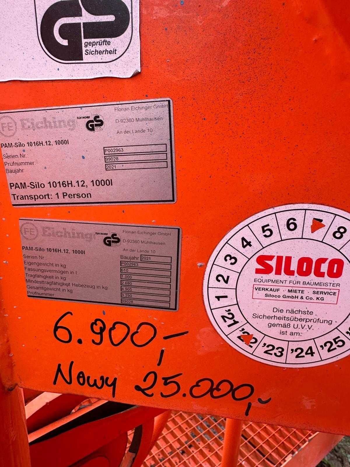 Zbiornik Pojemnik dźwigowy betonu Eichinger PAM 1016H 1000L z podestem
