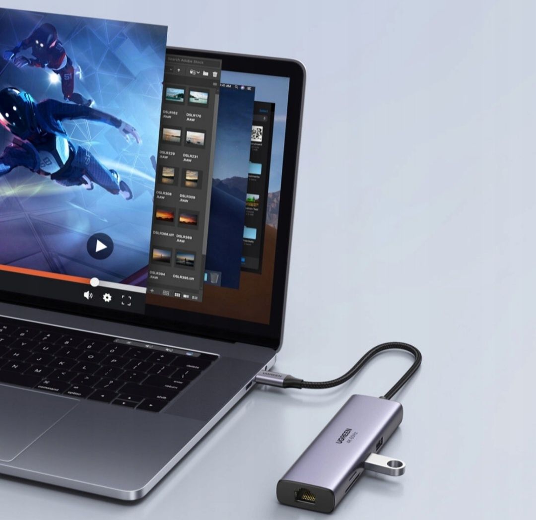 Ungreen Hub Adapter USB-C - 2x USB HDMI 4K 60Hz SD i TF USB C RJ45