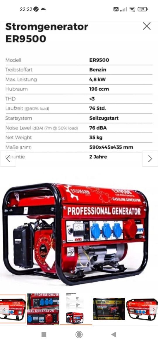 Sprzedam generator Erdmann er9500 na benzynę, olej w zestawie