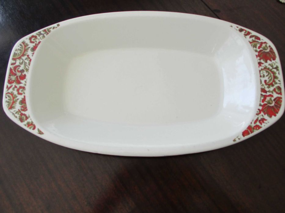 Travessa de servir oval antiga de esmalte, 38 cm x 21 cm x 3,7 cm