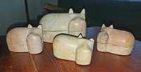 4 lindas caixas vintage: "familia hipopótamo" em pedra esculpida