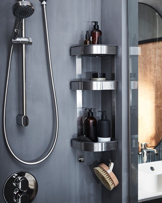 IKEA .Угловые настенные полки в ванную из нержавеющей стали BROGRUND .