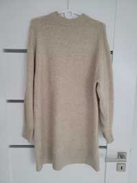 Beżowy długi sweter swetrowa sukienka H&M 34