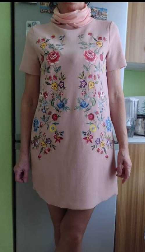 (36/S) ZARA/ Różowa sukienka letnia z Madrytu, Vintage
