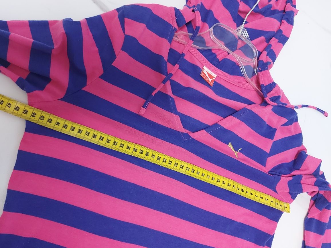 Bluza puma XS / S w paski z kapturem sportowa  damska różowa granat