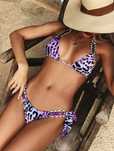 Bikini strój kąpielowy panterka fioletowy cyrkonie kamienie M