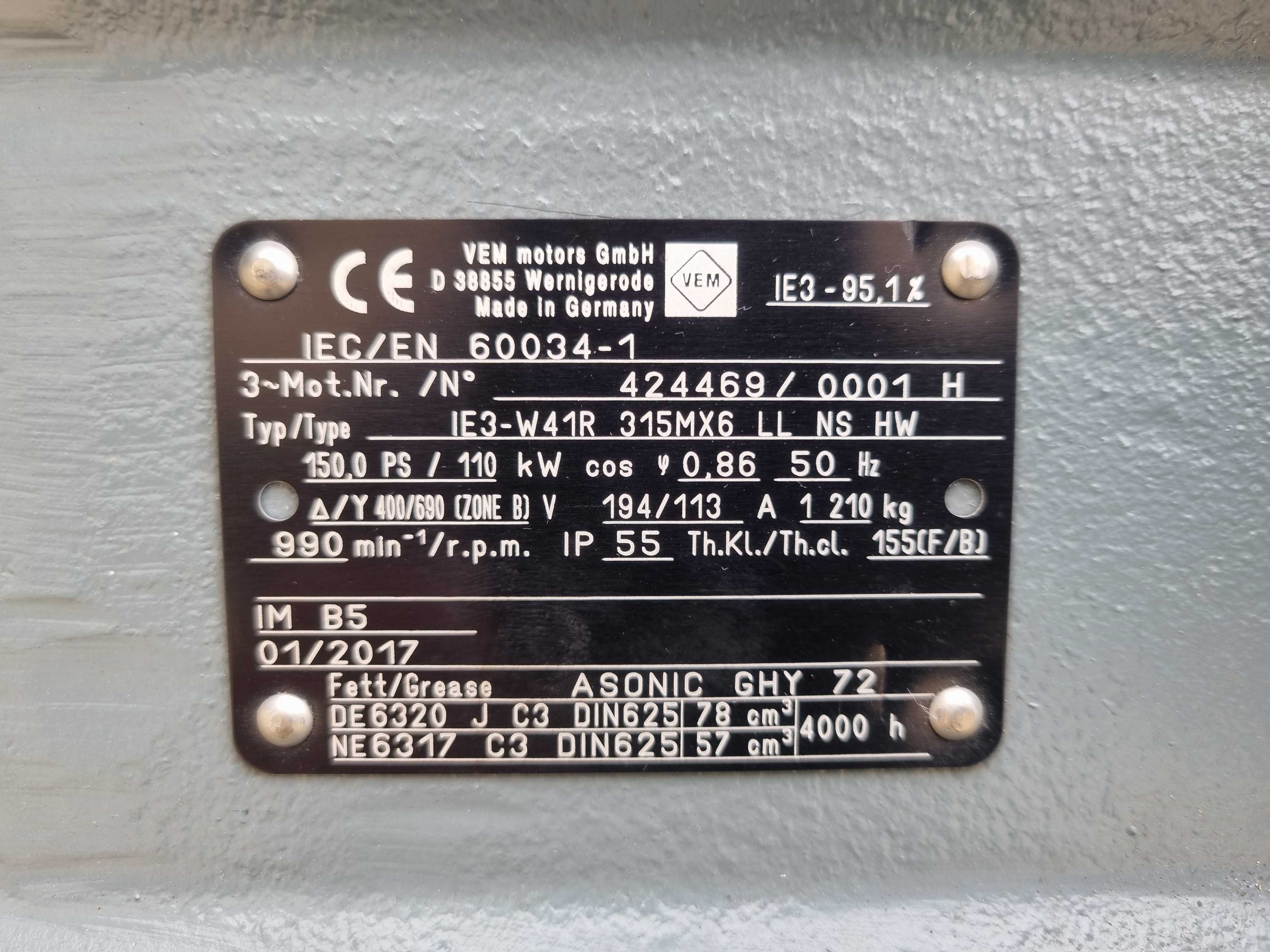 Silnik Elektryczny VEM 110kw 990/min