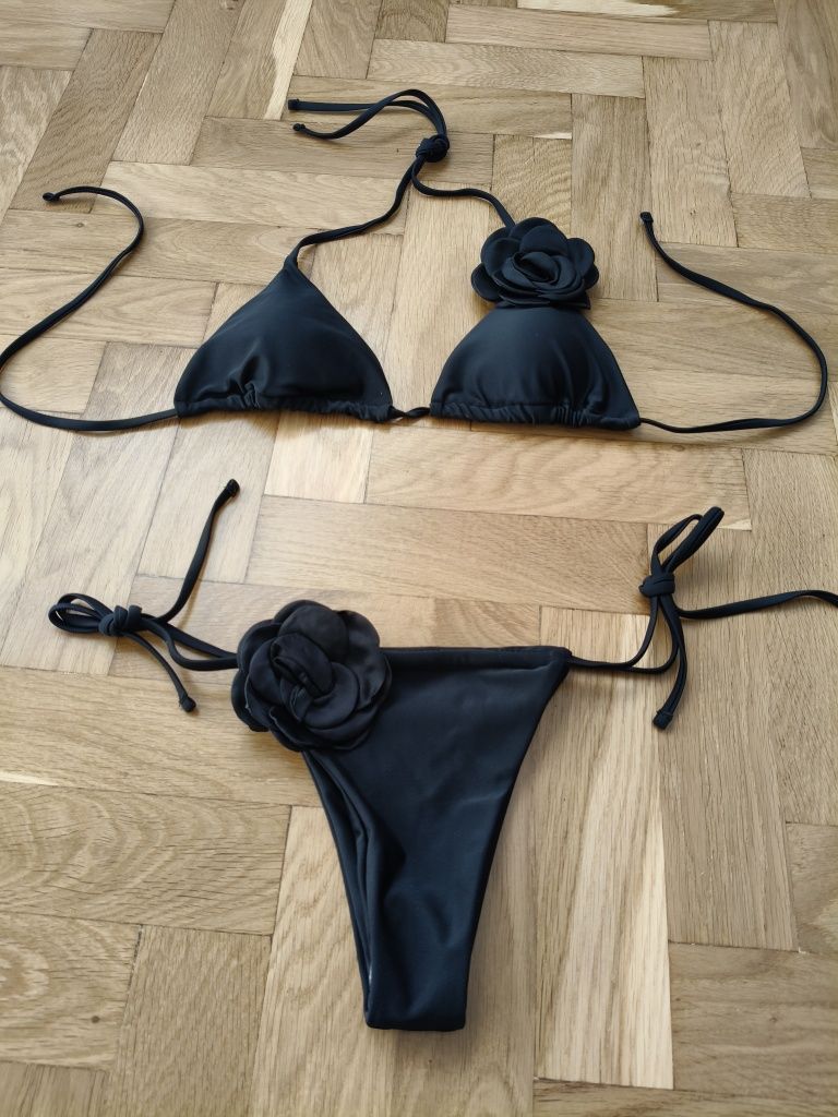 Nowe bikini z kwiatami czarne białe M