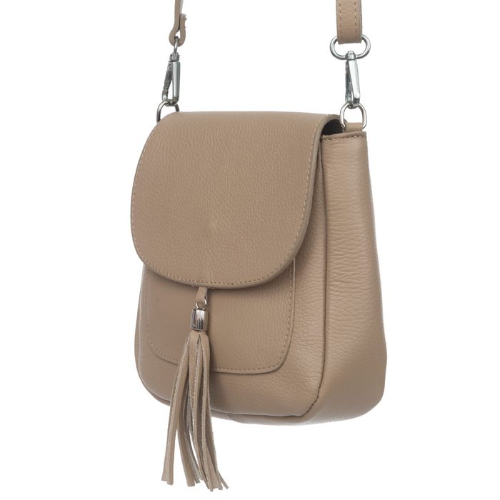 VERA PELLE torebka skórzana listonoszka na ramię z klapą V657 beżowa