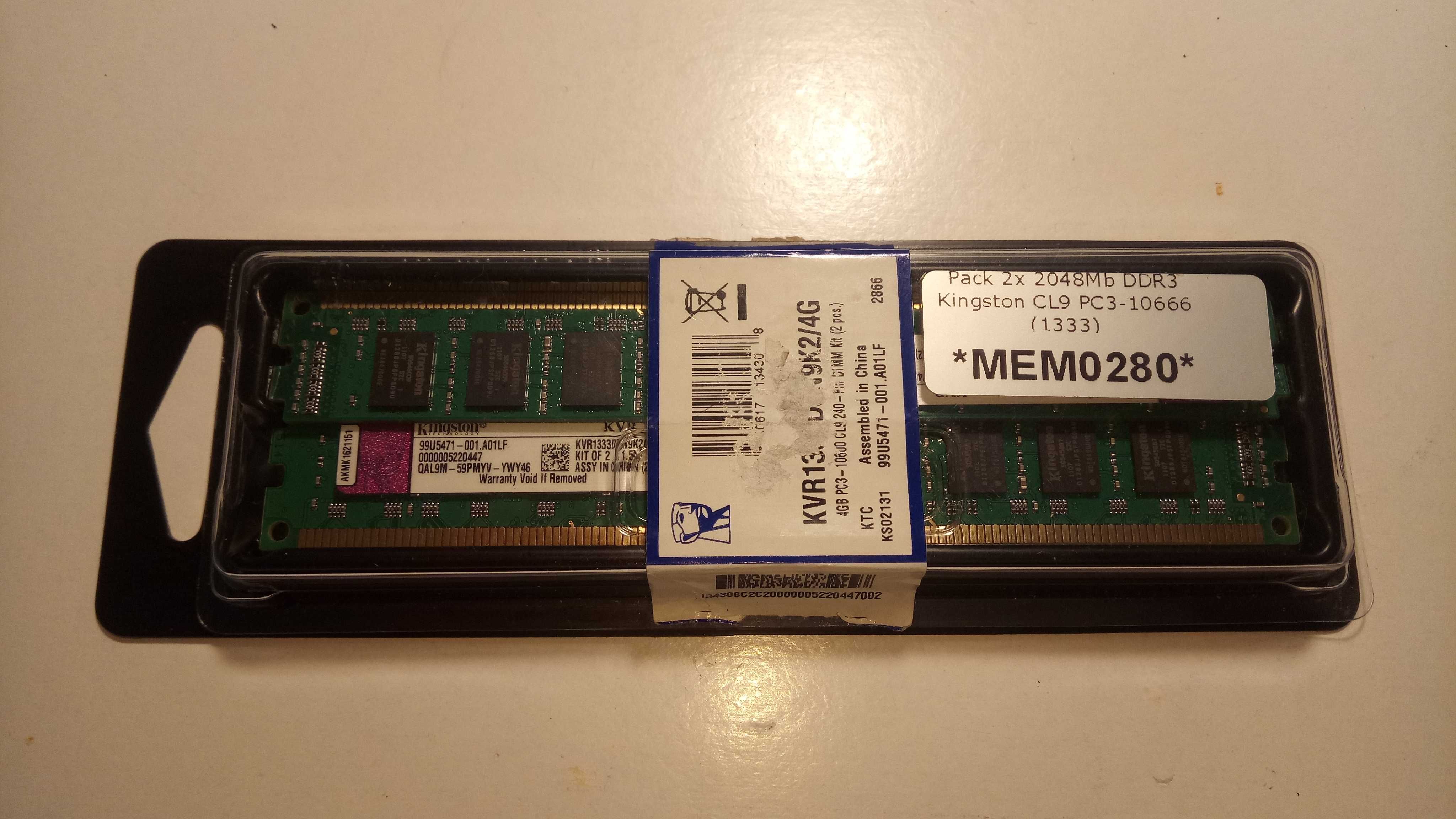 Memória DIMM DDR3-1333 4GB (2x2GB) KINGSTON